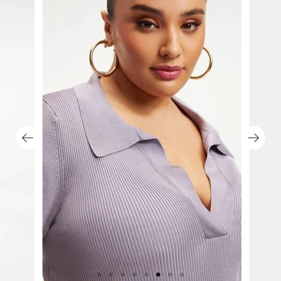 Good American Ribbed Polo top in Dusty Violet - Picture 3 of 10
